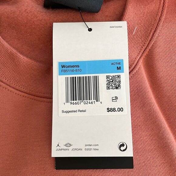 Jordan Flight Fleece Crewneck Oversized Sweatshirt Orange Women M(FB5116-810) - Picture 10 of 10